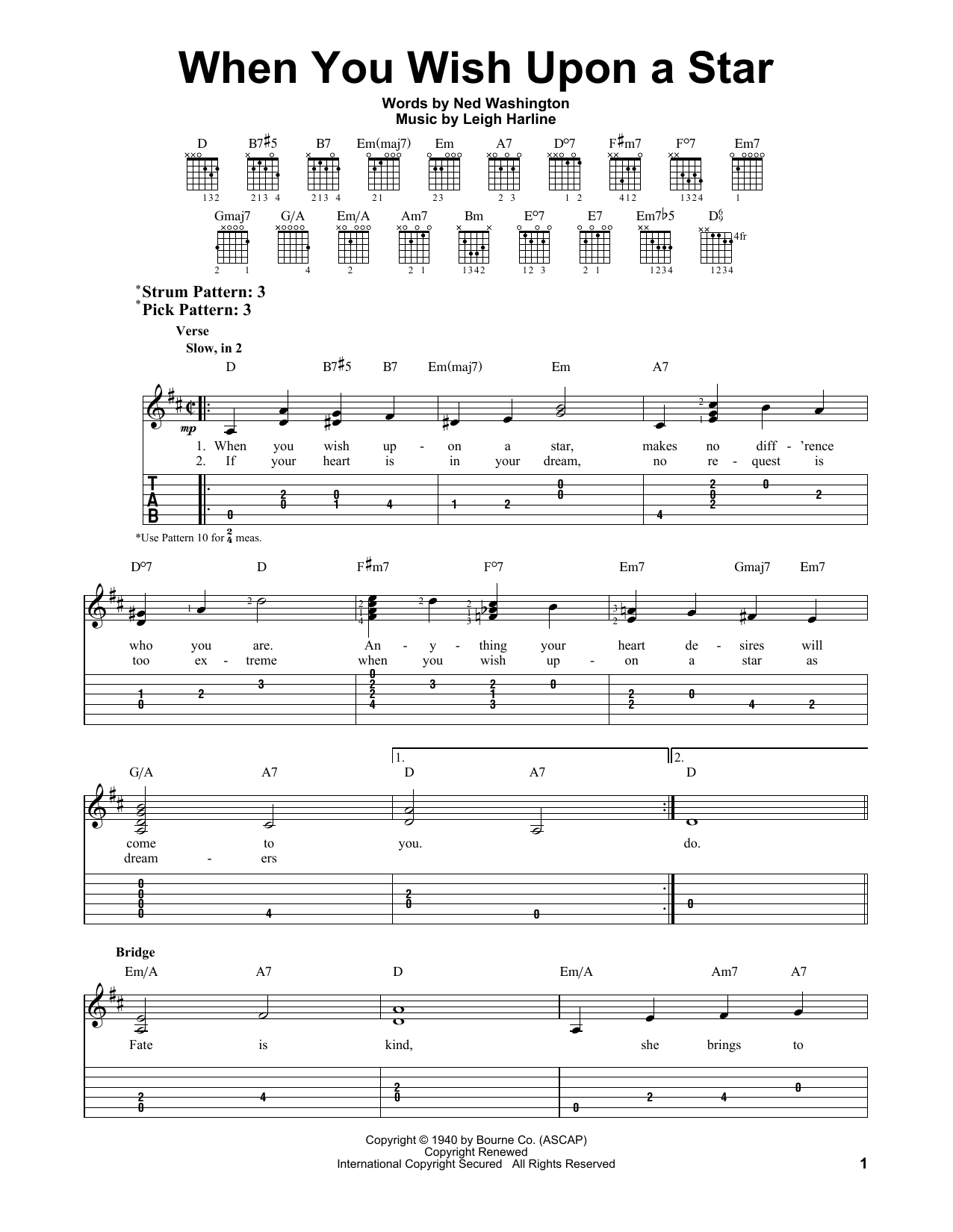 when you wish upon a star guitar easy fingerstyle tab